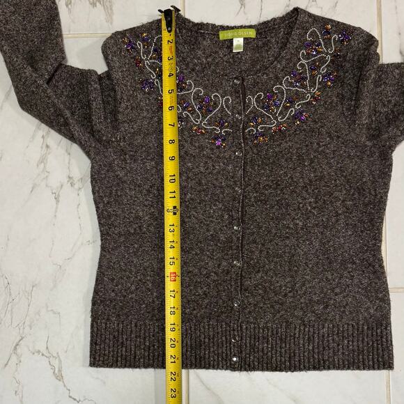 Sigrid Olsen Beaded & Bedazzled Knit Cardigan Sweater Size Medium - Picture 12 of 13